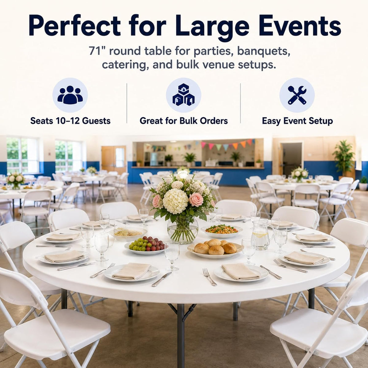 6FT Folding Round Table, Heavy Duty Plastic Card Table with Foldable Legs, Portable Folding Banquet Table for Living Room, Party or Outdoor Event, Indoor & Outdoor Use, Black