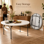 6FT Folding Round Table, Heavy Duty Plastic Card Table with Foldable Legs, Portable Folding Banquet Table for Living Room, Party or Outdoor Event, Indoor & Outdoor Use, Black