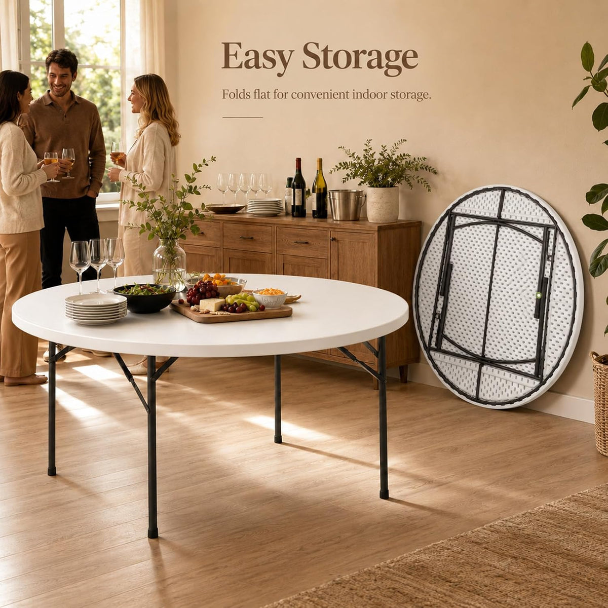 6FT Folding Round Table, Heavy Duty Plastic Card Table with Foldable Legs, Portable Folding Banquet Table for Living Room, Party or Outdoor Event, Indoor & Outdoor Use, Black