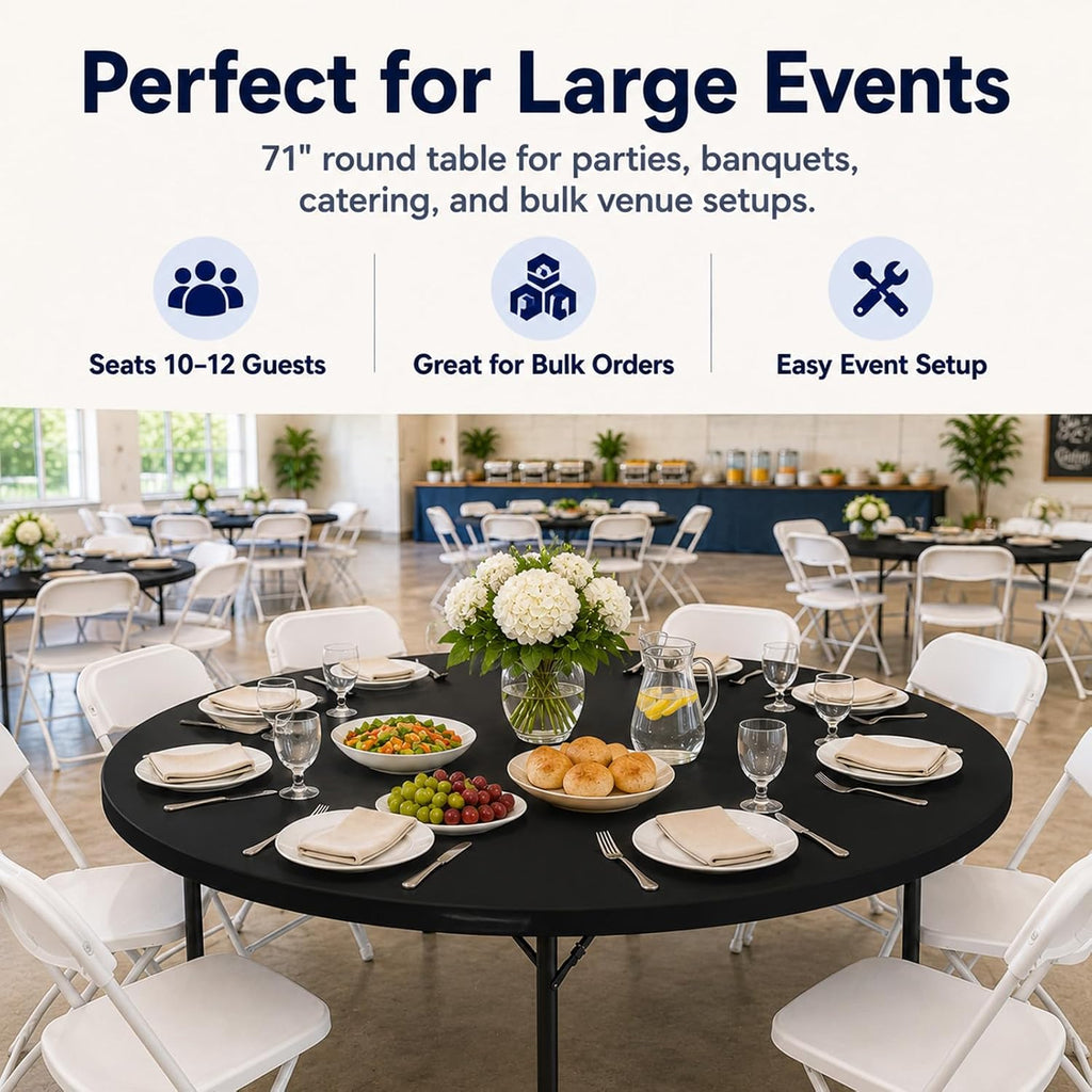 6FT Folding Round Table, Heavy Duty Plastic Card Table with Foldable Legs, Portable Folding Banquet Table for Living Room, Party or Outdoor Event, Indoor & Outdoor Use, Black