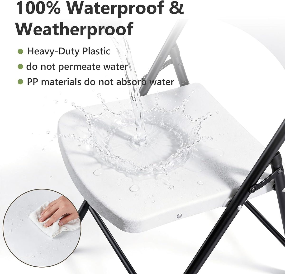 HaiNova Folding Chairs 4 Pack, Outdoor Folding Chairs for Outside Indoor, Portable 350 lbs Capacity Heavy Duty Plastic Metal Foldable Chairs Commercial Seating for Picnic, Party, Patio, Snow White