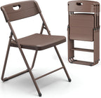 Folding Chairs 4 Pack, Outdoor Folding Chairs for Outside Indoor, Portable 450 lbs Capacity Heavy Duty Plastic Metal Foldable Chairs Commercial Seating for Picnic, Party, Patio, Brown