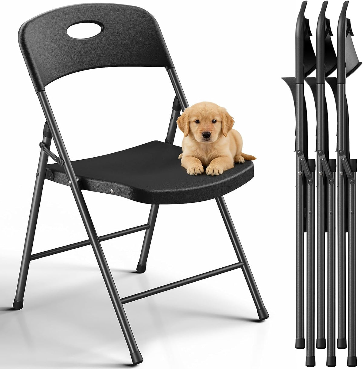HaiNova Folding Chairs 4 Pack, Outdoor Folding Chairs for Outside Indoor, Portable 350 lbs Capacity Heavy Duty Plastic Metal Foldable Chairs Commercial Seating for Picnic, Party, Patio, Snow White