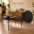6FT Folding Round Table, Heavy Duty Plastic Card Table with Foldable Legs, Portable Folding Banquet Table for Living Room, Party or Outdoor Event, Indoor & Outdoor Use, Black
