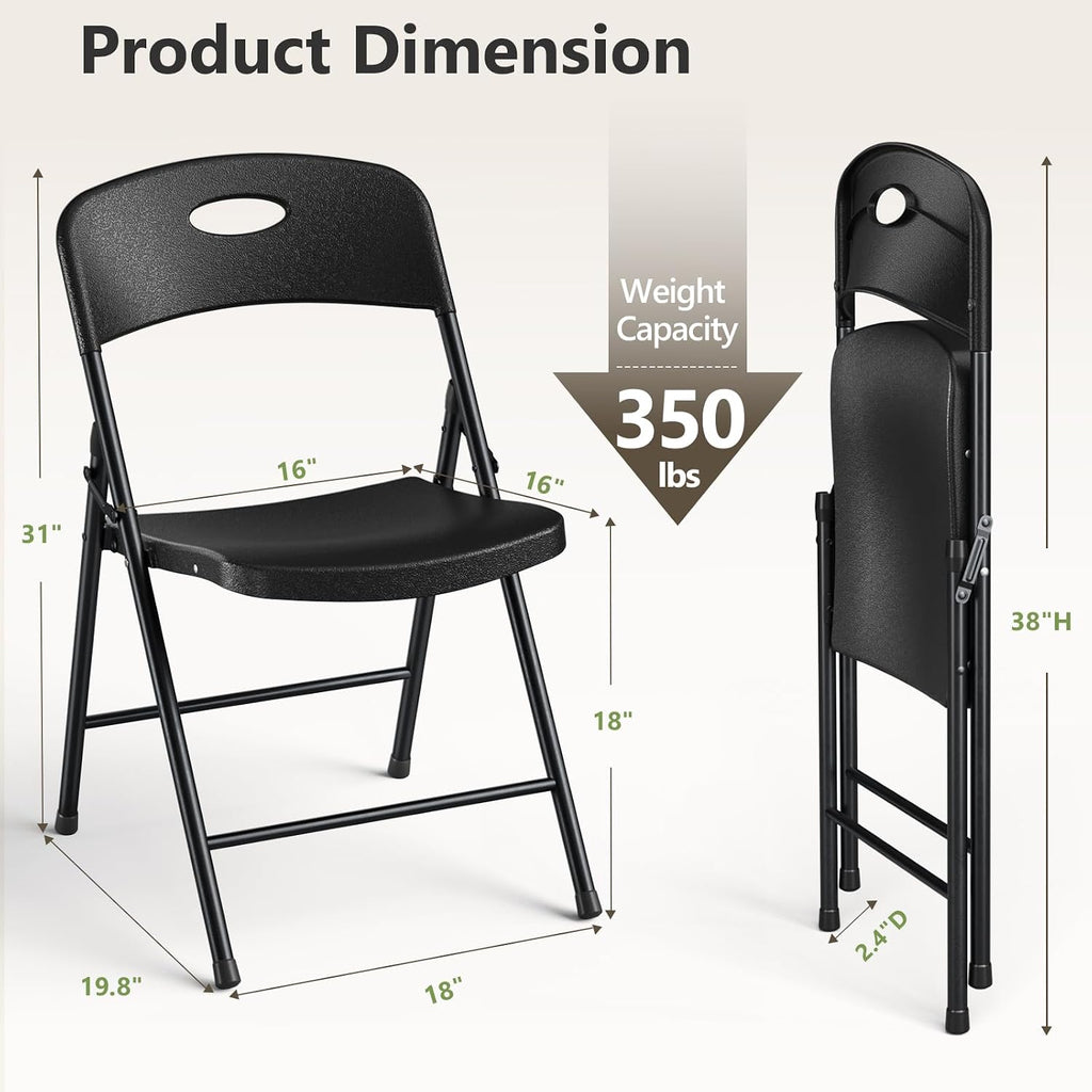 HaiNova Folding Chairs 4 Pack, Outdoor Folding Chairs for Outside Indoor, Portable 350 lbs Capacity Heavy Duty Plastic Metal Foldable Chairs Commercial Seating for Picnic, Party, Patio, Snow White