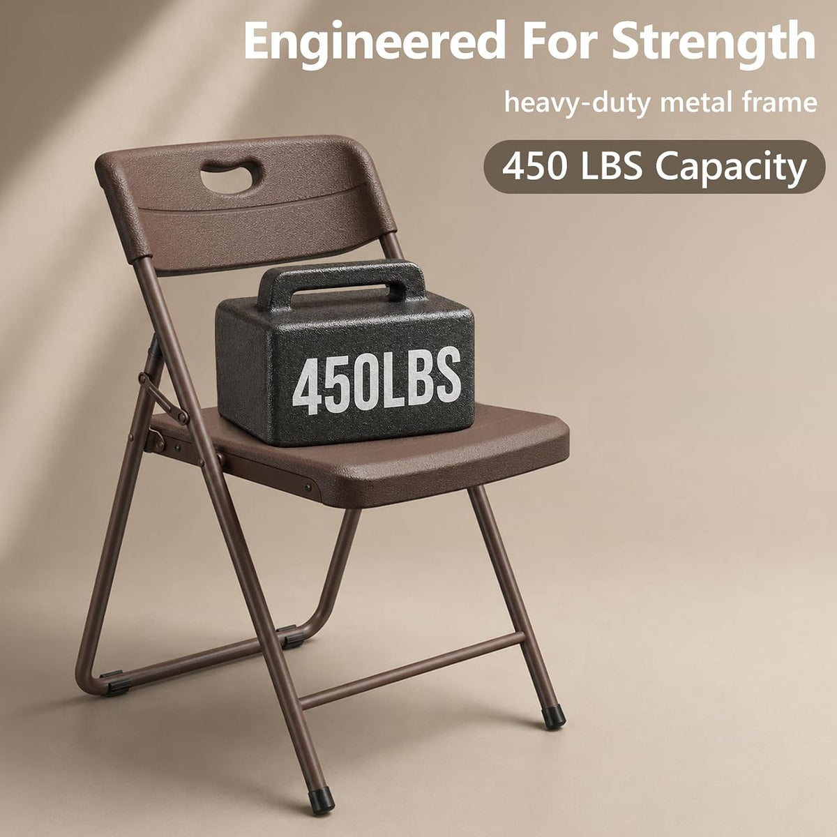 Folding Chairs 4 Pack, Outdoor Folding Chairs for Outside Indoor, Portable 450 lbs Capacity Heavy Duty Plastic Metal Foldable Chairs Commercial Seating for Picnic, Party, Patio, Brown
