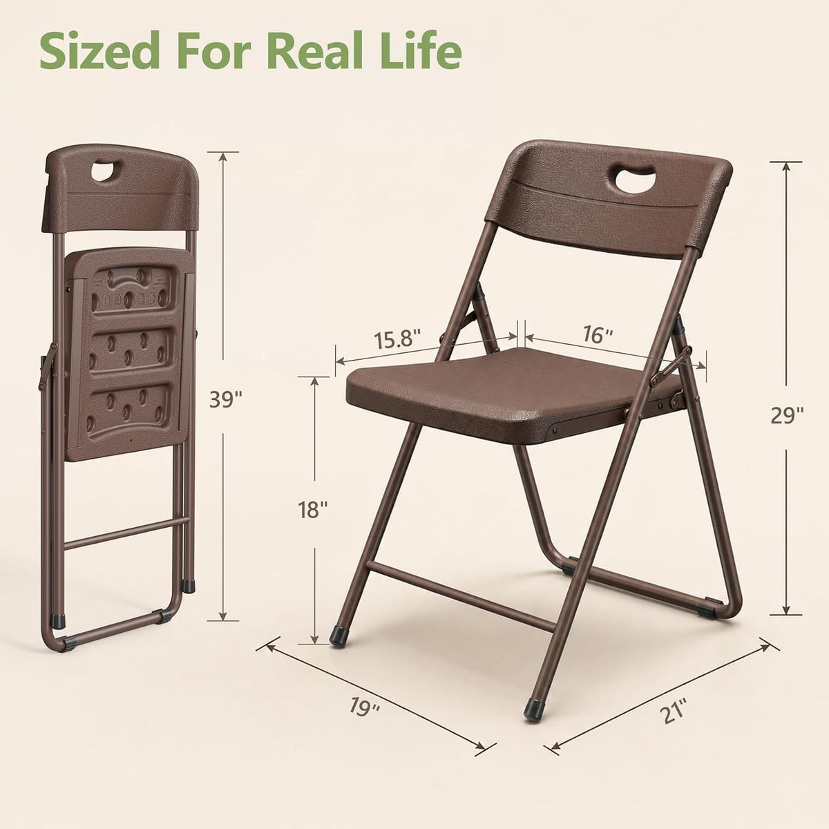 Folding Chairs 4 Pack, Outdoor Folding Chairs for Outside Indoor, Portable 450 lbs Capacity Heavy Duty Plastic Metal Foldable Chairs Commercial Seating for Picnic, Party, Patio, Brown