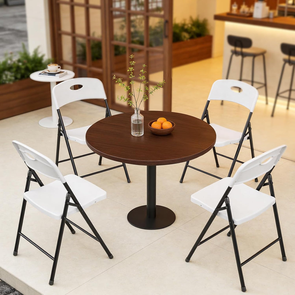 HaiNova Folding Chairs 4 Pack, Outdoor Folding Chairs for Outside Indoor, Portable 350 lbs Capacity Heavy Duty Plastic Metal Foldable Chairs Commercial Seating for Picnic, Party, Patio, Snow White