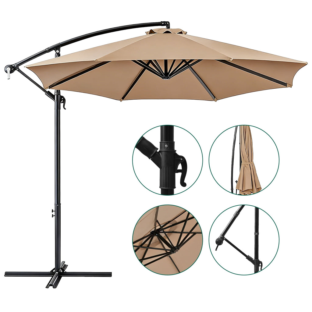 HaiNova 10 ft Offset Patio Umbrella With Base Included ,All-Weather UV Protection Cantilever Umbrella Suitable For Garden, Backyard and Beach, Khaki