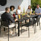 HaiNova Metal Stackable Dining Chairs with Armrest 4 Pack, Black Outdoor Heavy-Duty Chair, 300 lbs Max - All Weather for Indoor/Outdoor