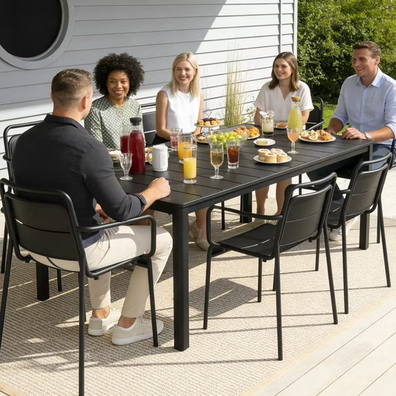 HaiNova Metal Stackable Dining Chairs with Armrest 4 Pack, Black Outdoor Heavy-Duty Chair, 300 lbs Max - All Weather for Indoor/Outdoor
