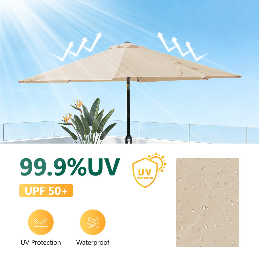 WLLJOY 9FT Outdoor Patio Umbrella Table Market Umbrella with Push Button Tilt/Crank, UV Protection Waterproof Suitable for Garden, Deck, Khaki