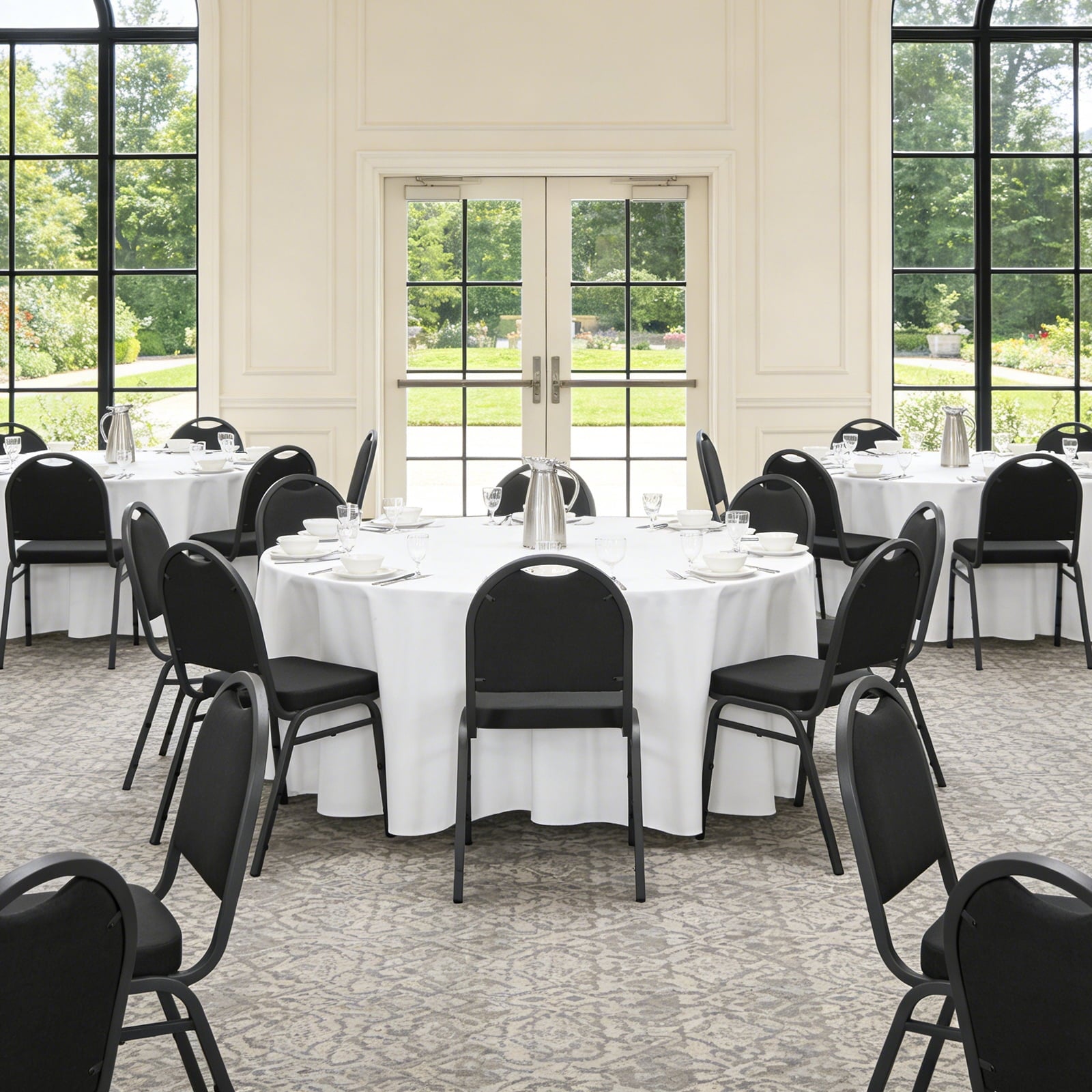 HaiNova Dome Back Stack Chair 4 Pack, with Black Vinyl Seat and Back, 500-lb Weight Capacity, Black Steel Frame, for Banquets, Weddings, Black