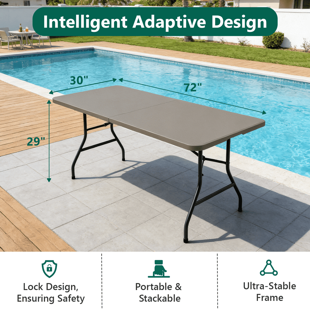HaiNova 6ft Folding Table, Portable Camping Table with Handle, Durable and Anti-fouling Picnic Table Suitable for Party, Camping and Picnic, Khaki