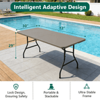 HaiNova 6ft Folding Table, Portable Camping Table with Handle, Durable and Anti-fouling Picnic Table Suitable for Party, Camping and Picnic, Khaki