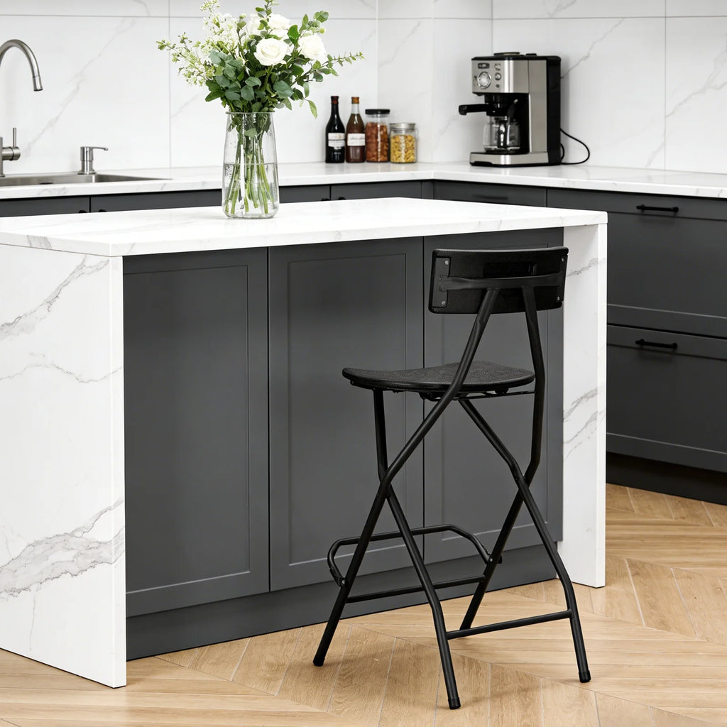 HaiNova Black Folding Bar Stool with Backrest, Blow-molded/Metal Frame, Durable and Sturdy Folding Chair for Indoor/Outdoor Kitchen Shop Cafe