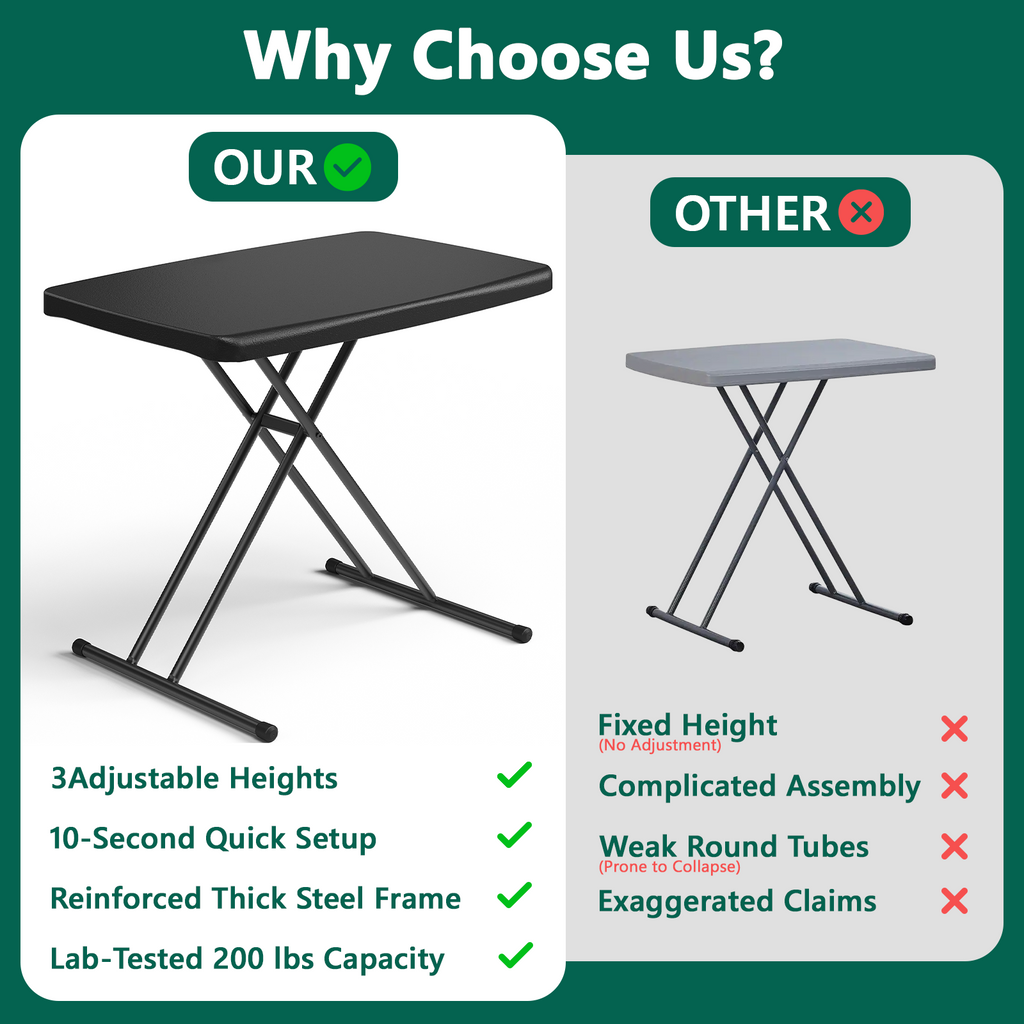 Folding Table 30 Inch - Small Desk Adjustable Height TV Tray for Laptop, Couch, Camping - Heavy Duty Utility Foldable Table for Small Spaces, No Assembly Required, Pink Granite