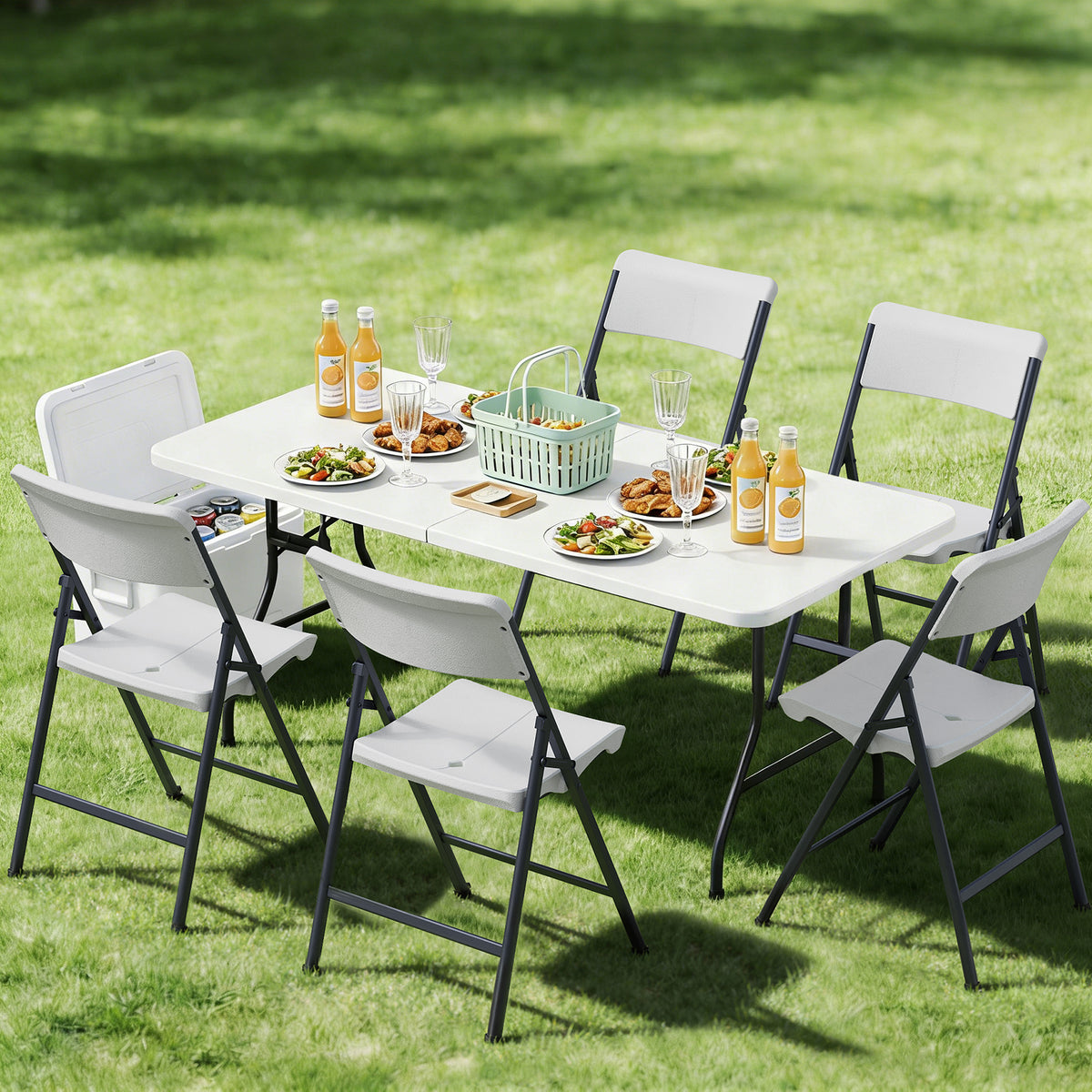 Folding Chair 4 Pack, Portable Heavy Duty Foldable Chair Plastic Seat with Steel Frame for Indoor and Outdoor, Dinning, Party, Wedding, Office, Patio, Garden, White
