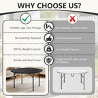 6FT Folding Round Table, Heavy Duty Plastic Card Table with Foldable Legs, Portable Folding Banquet Table for Living Room, Party or Outdoor Event, Indoor & Outdoor Use, Black