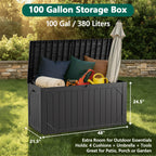 HaiNova 100 Gallon Outdoor Storage Resin Deck Box, Lockable Patio Outdoor Storage Box for Furniture, Garden Tools and Tools Storage, Waterproof, Black