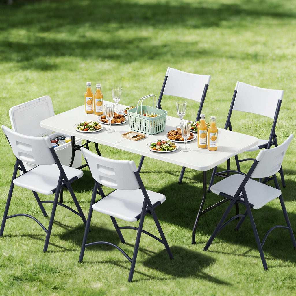 Folding Chairs 4 Pack, Outdoor Portable Foldable Chair with Steel Frame, 500lbs Capacity Heavy Duty Metal White Plastic Folding Chairs for Patio, Picnic, Kitchen, Dining