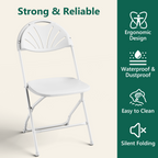 HaiNova 2 Pack Fan Back Folding Chairs, Metal Frame Indoor Outdoor Portable Stackable Seat, for Party Home Events Capacity 650 lbs, White