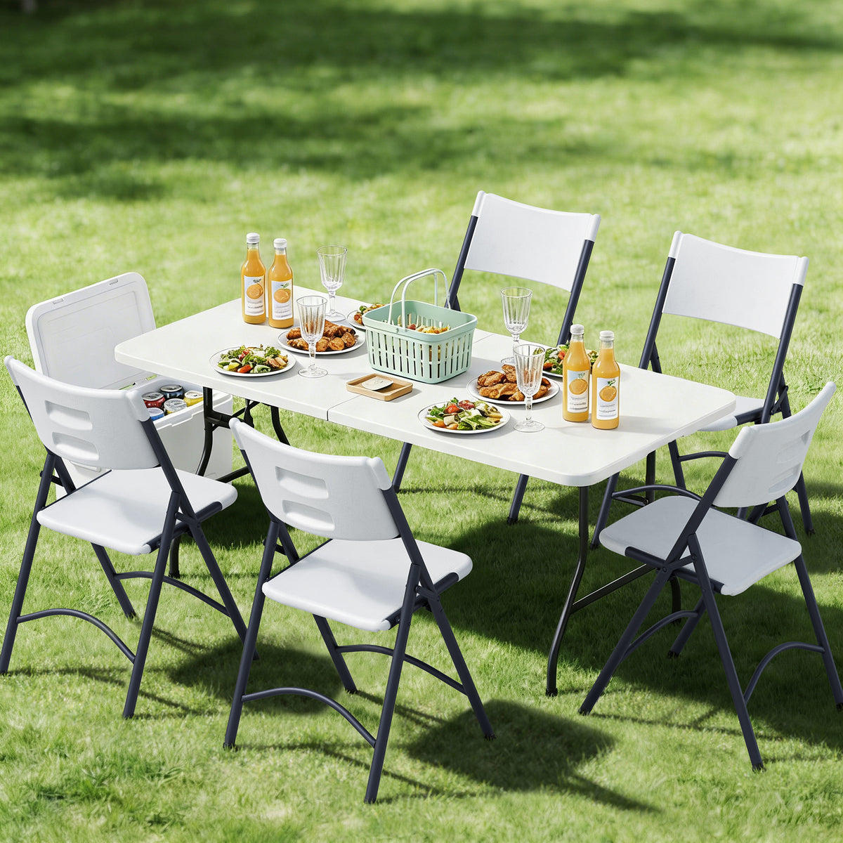 Folding Chairs 4 Pack, Outdoor Portable Foldable Chair with Steel Frame, 500lbs Capacity Heavy Duty Metal White Plastic Folding Chairs for Patio, Picnic, Kitchen, Dining