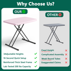 Folding Table 30 Inch - Small Desk Adjustable Height TV Tray for Laptop, Couch, Camping - Heavy Duty Utility Foldable Table for Small Spaces, No Assembly Required, Pink Granite