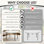 60" Folding Round Table, Plastic Dinner Table, Portable Folding Banquet Table for Living Room, Party or Outdoor Event, Black
