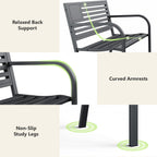 47" Outdoor Garden Bench, Iron Steel Frame Patio Bench with Backrest, Black