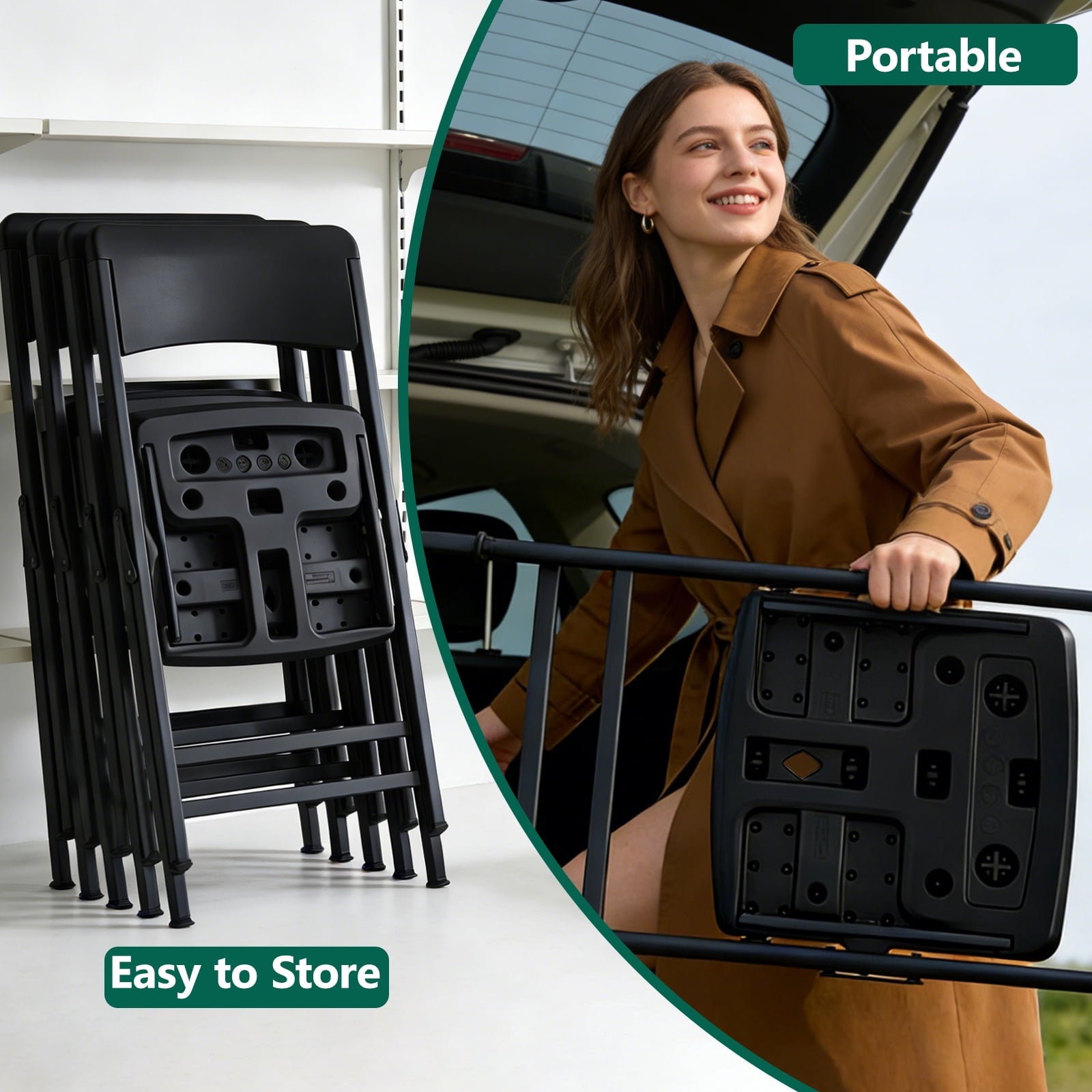 HaiNova 4 Pack Black Folding Heavy Duty Chair with Reinfoced Steel Frame, 400 LB Load Bearing for Indoor/Outdoor, Wedding, Party, Restaurant, Patio