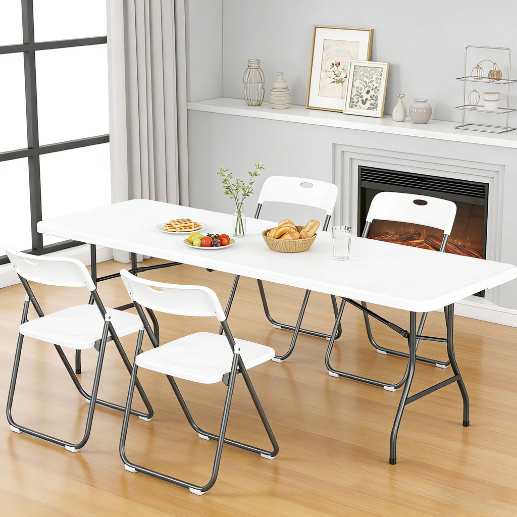 HaiNova 8FT Folding Table, Portable Heavy Duty Camping Table with Carrying Handle, Anti-fouling and Sun-Proof Suitable for Meetings, Parties, Camping and Weddings, White