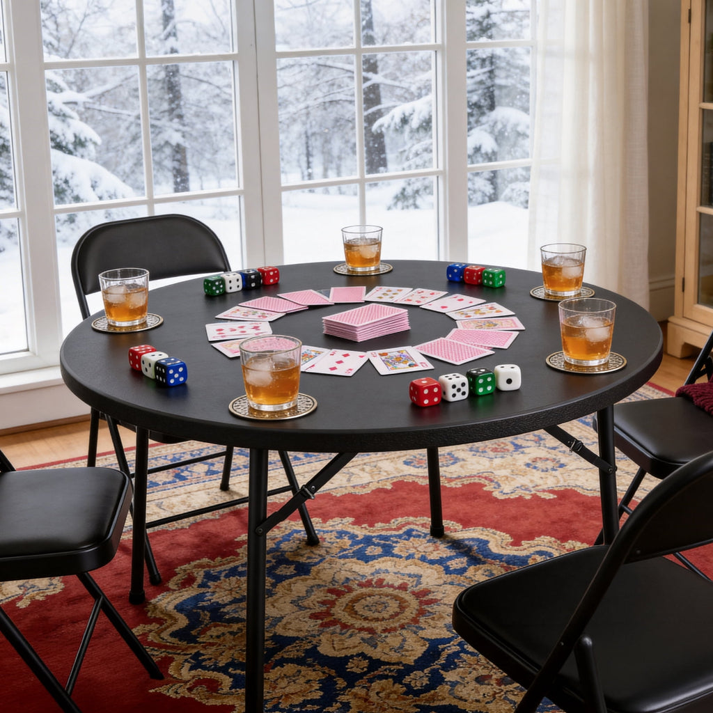 HaiNova 48in Round Folding Table, Portable Plastic Table for Indoor/Outdoor Events, Can Accommodate 4-6 People, Black
