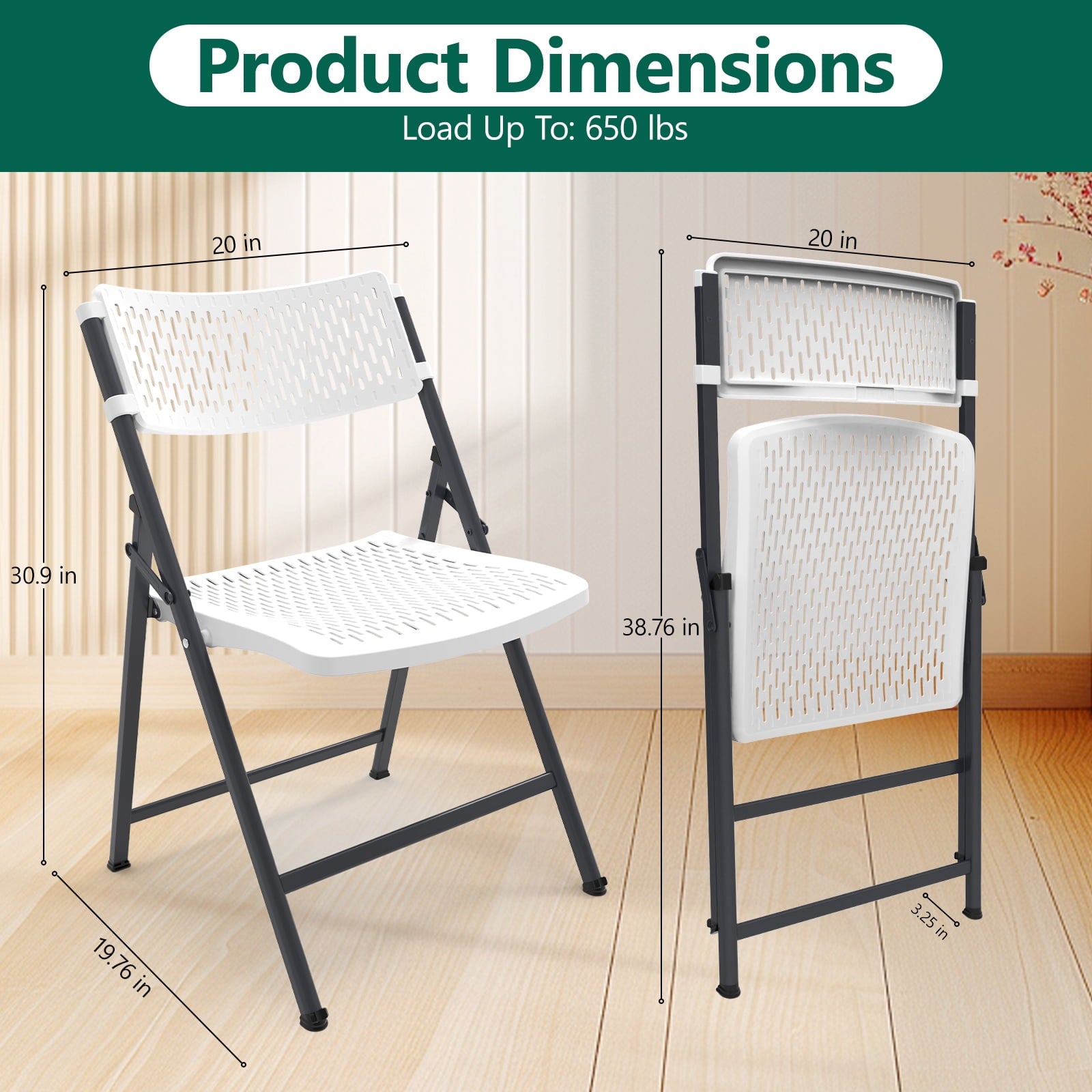 HaiNova 4 Pack Folding Chair, 350 Lb Weight Capacity, Fold chair with Breathable Seat Indoor/Outdoor for Picnic,Races, Parties & Weddings, White