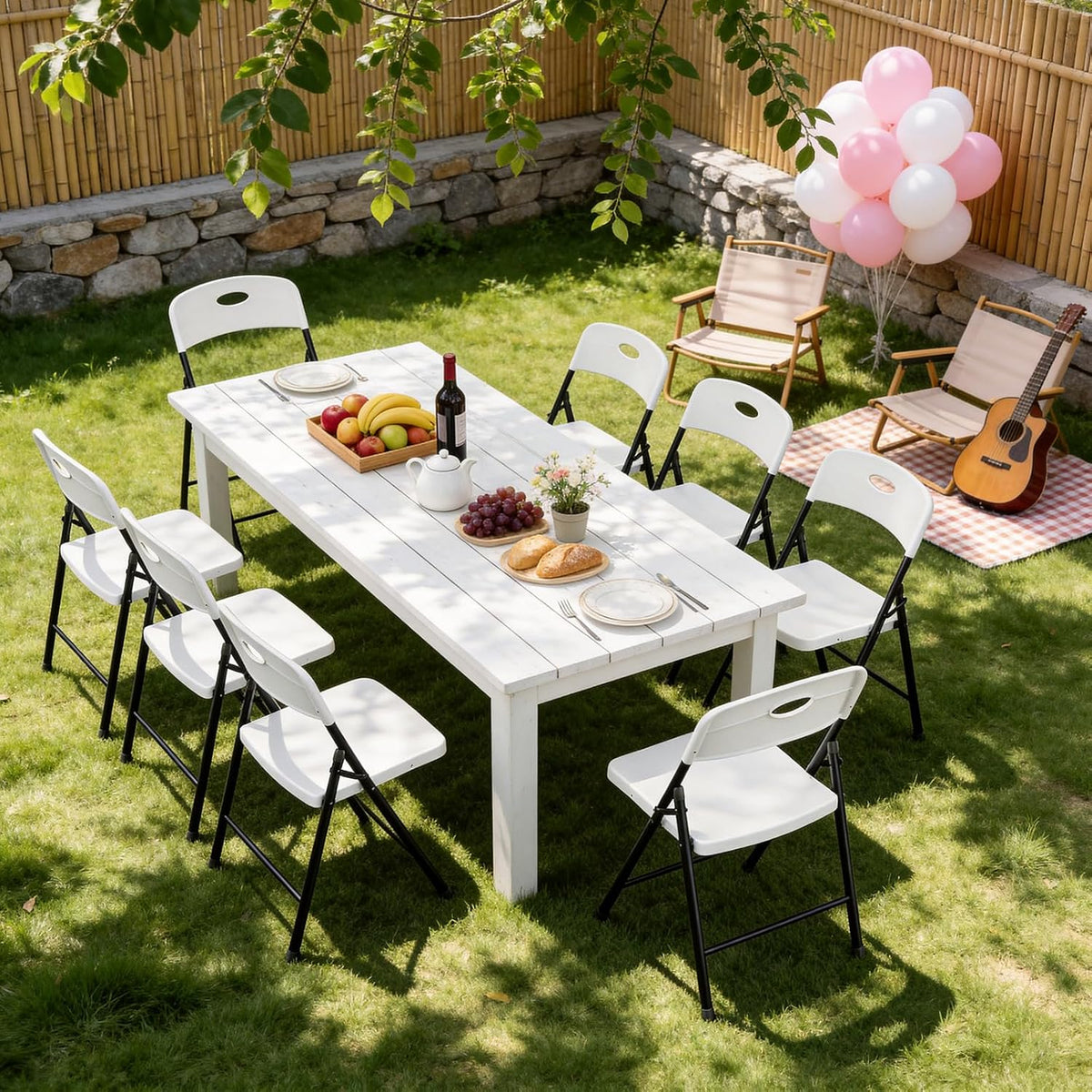 HaiNova Folding Chairs 4 Pack, Outdoor Folding Chairs for Outside Indoor, Portable 350 lbs Capacity Heavy Duty Plastic Metal Foldable Chairs Commercial Seating for Picnic, Party, Patio, Snow White