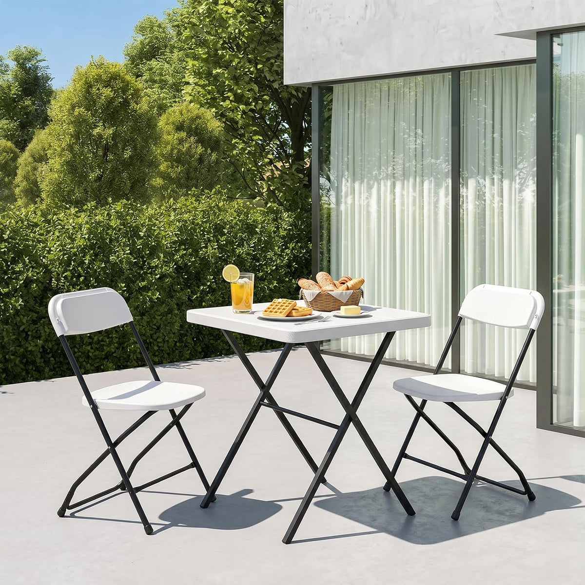 Folding Table Set with 2 Pack Folding Chairs, No Assembly Portable Event Table and Chairs Set, Heavy Duty Foldable Card Table and Chairs for Outdoor, Camping, Patio, Picnic, Dining, Indoor(White)