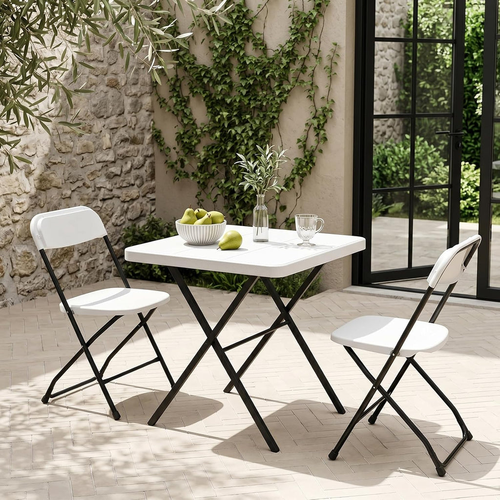 Folding Table Set with 2 Pack Folding Chairs, No Assembly Portable Event Table and Chairs Set, Heavy Duty Foldable Card Table and Chairs for Outdoor, Camping, Patio, Picnic, Dining, Indoor(White)