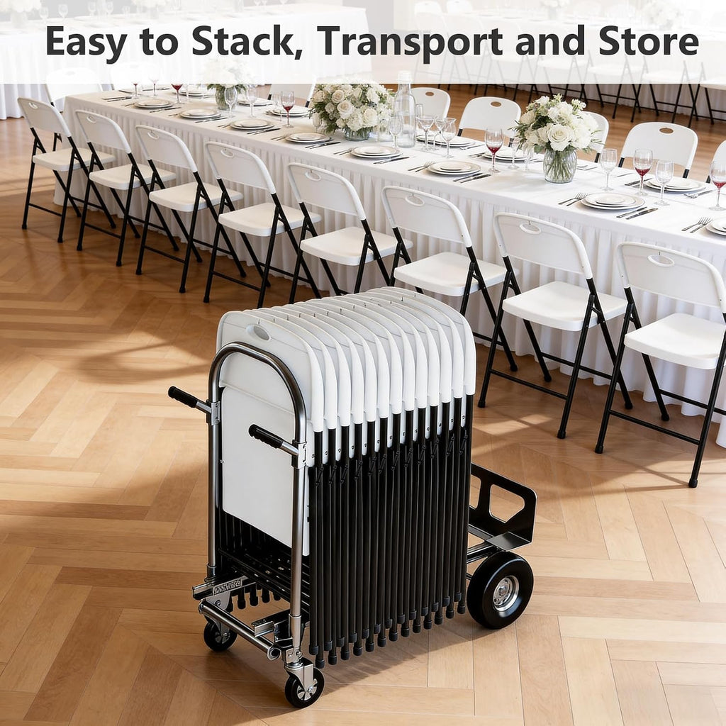 HaiNova Folding Chairs 4 Pack, Outdoor Folding Chairs for Outside Indoor, Portable 350 lbs Capacity Heavy Duty Plastic Metal Foldable Chairs Commercial Seating for Picnic, Party, Patio, Snow White