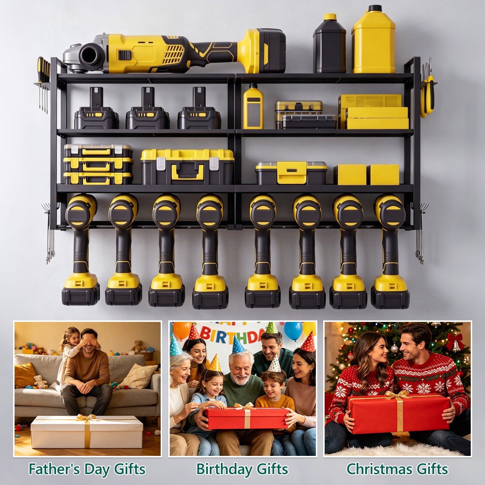 HaiNova Power Tool Organizer Wall Mount, 4 Layer Heavy Duty Loads 400 lbs, with 8 Drill Holder, Large Tool Storage Rack for Workshop/Utility Room