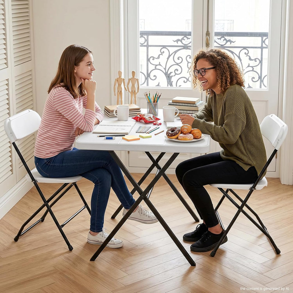 Folding Table Set with 2 Pack Folding Chairs, No Assembly Portable Event Table and Chairs Set, Heavy Duty Foldable Card Table and Chairs for Outdoor, Camping, Patio, Picnic, Dining, Indoor(White)