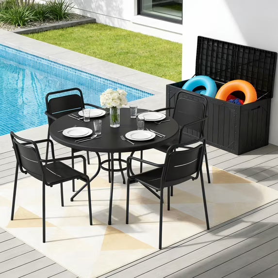 HaiNova Metal Stackable Dining Chairs with Armrest 4 Pack, Black Outdoor Heavy-Duty Chair, 300 lbs Max - All Weather for Indoor/Outdoor
