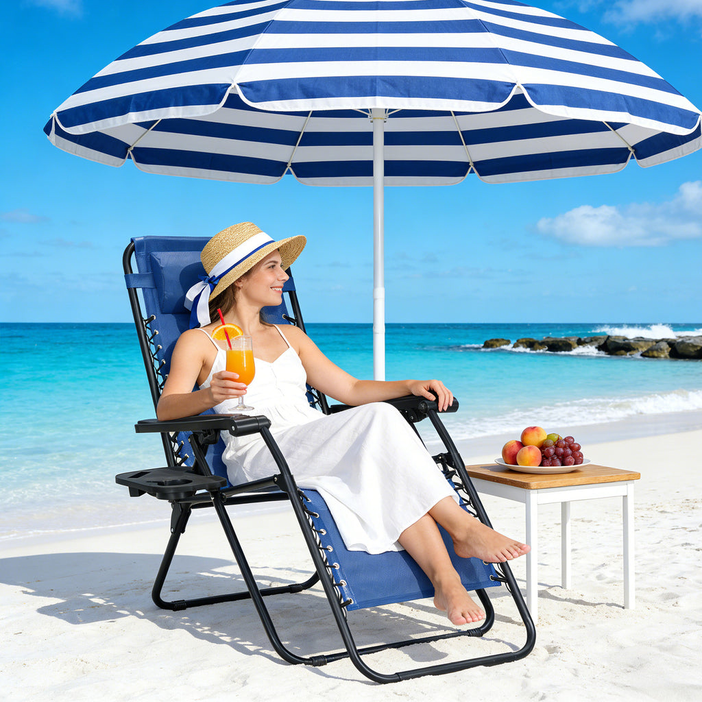 Zero Gravity Chairs Set of 2, Adjustable Lounge Chair Outdoor Recliner, Folding Reclining Lawn Chair, Anti Gravity Chair with Pillow & Cup Holder for Pool Camping Sunbathing Beach Patio (Gray)