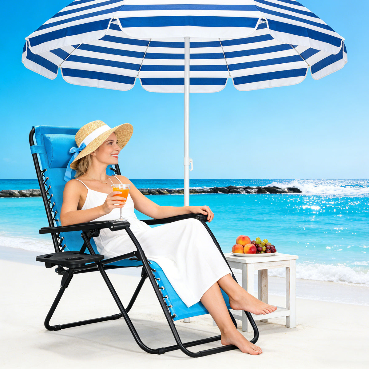 Zero Gravity Chairs Set of 2, Adjustable Lounge Chair Outdoor Recliner, Folding Reclining Lawn Chair, Anti Gravity Chair with Pillow & Cup Holder for Pool Camping Sunbathing Beach Patio (Gray)