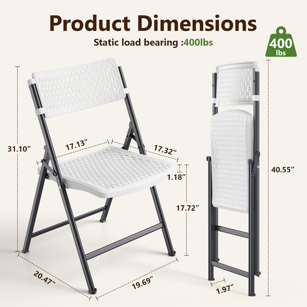 HaiNova 4 Pack Folding Chair, 350 Lb Weight Capacity, Fold chair with Breathable Seat Indoor/Outdoor for Picnic,Races, Parties & Weddings, White
