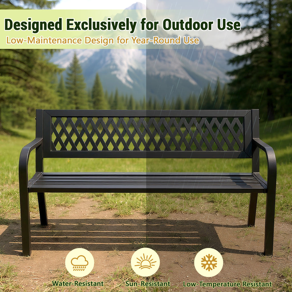47" Outdoor Garden Bench, Patio Bench with Backrest, Weatherproof, Black
