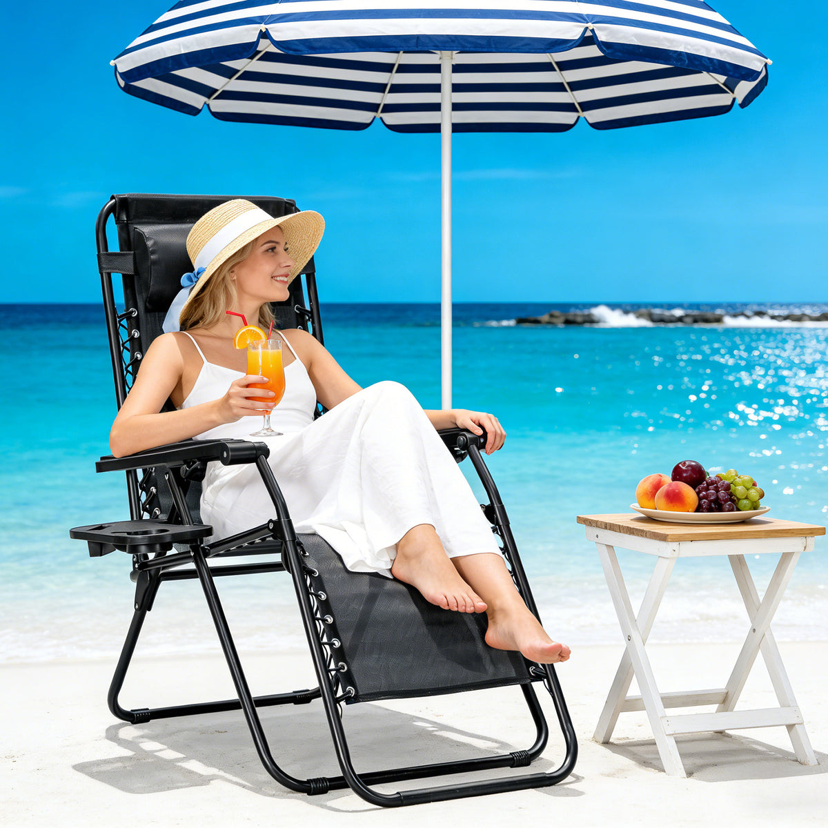 Zero Gravity Chairs Set of 2, Adjustable Lounge Chair Outdoor Recliner, Folding Reclining Lawn Chair, Anti Gravity Chair with Pillow & Cup Holder for Pool Camping Sunbathing Beach Patio (Gray)