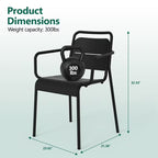 HaiNova Metal Stackable Dining Chairs with Armrest 4 Pack, Black Outdoor Heavy-Duty Chair, 300 lbs Max - All Weather for Indoor/Outdoor