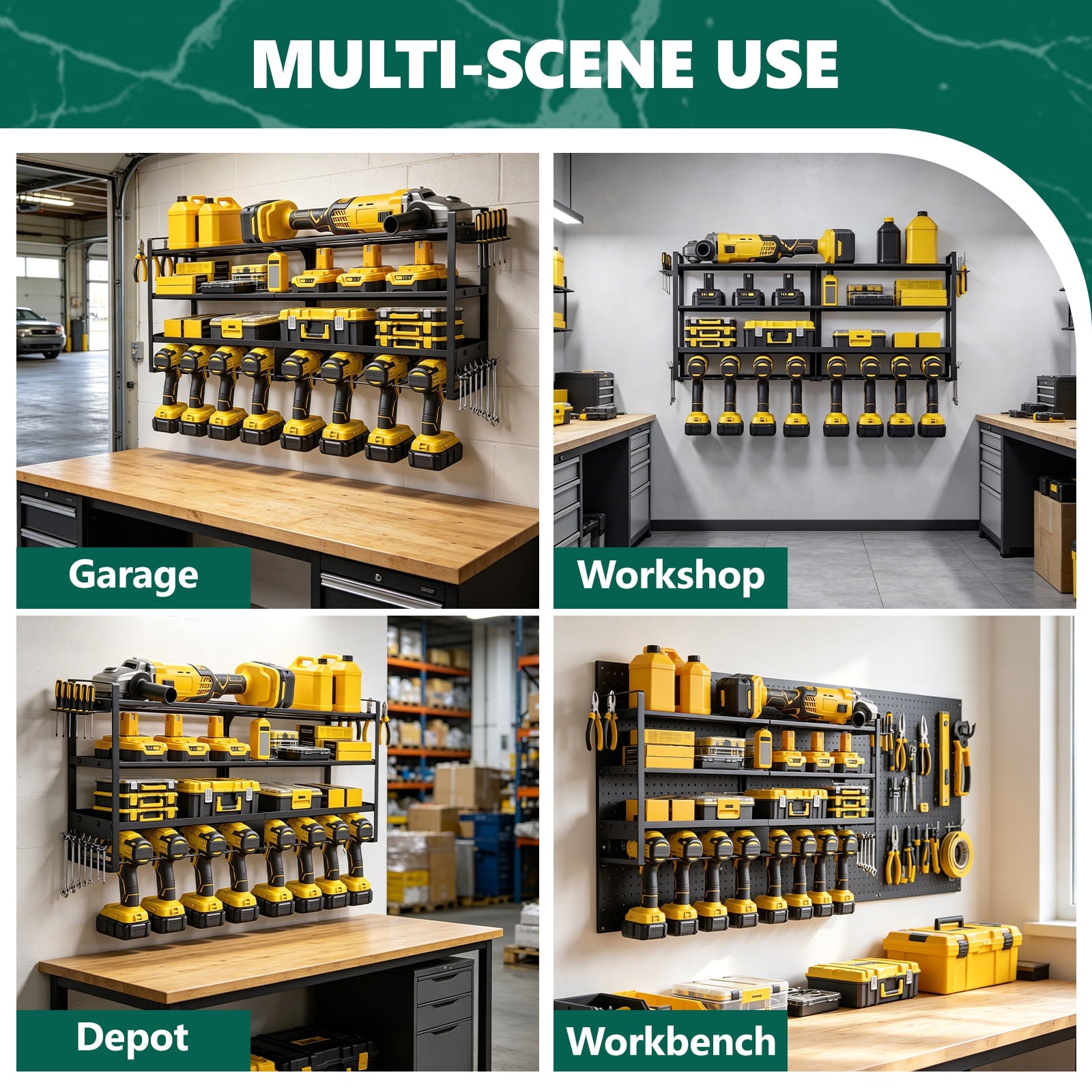 HaiNova Power Tool Organizer Wall Mount, 4 Layer Heavy Duty Loads 400 lbs, with 8 Drill Holder, Large Tool Storage Rack for Workshop/Utility Room