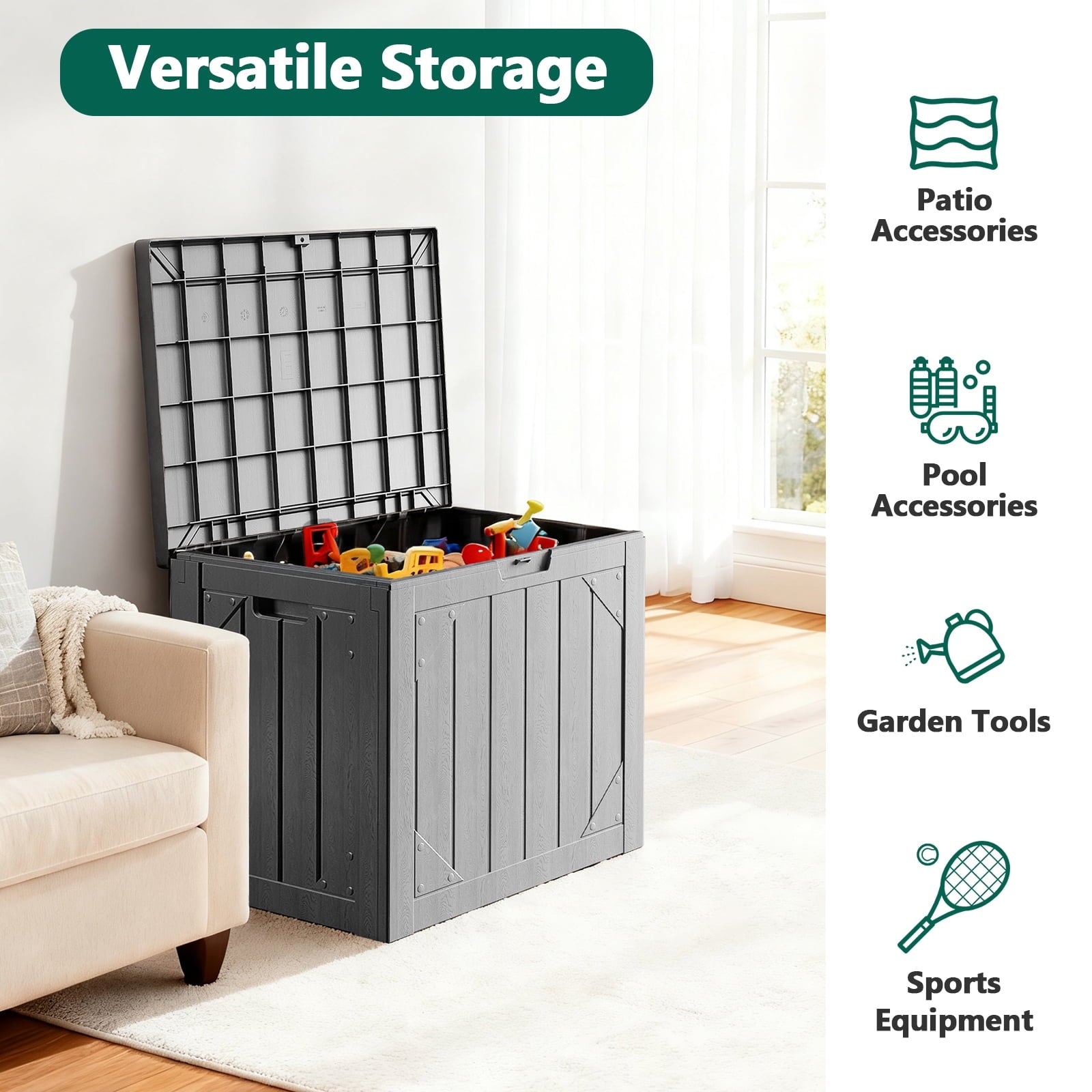 WASUHE 30 Gallon Resin Deck Box, Waterproof & Outdoor Small Storage Box for Cushion Storage and Outdoor Delivery Storage, UV Resistant, Lockable, Gray, Gray