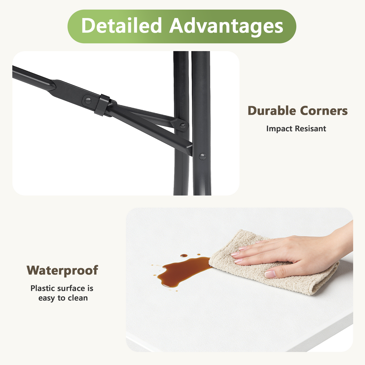 5FT Folding Table, Heavy Duty Plastic Table with Foldable Legs, Black